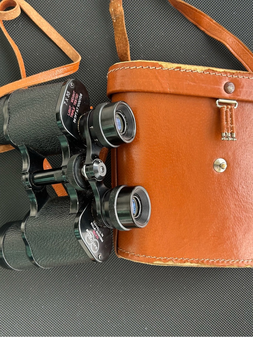 Vintage Binoculars with Brown Leather Case - Ranger Deluxe 7x35 Light Weight